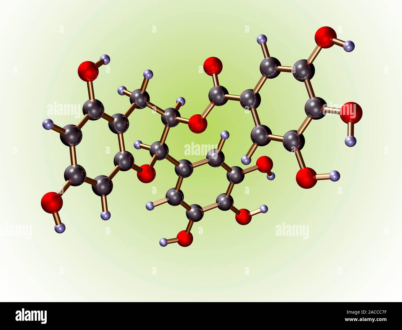 Green tea molecule. Computer model of a molecule of epigallocatechin