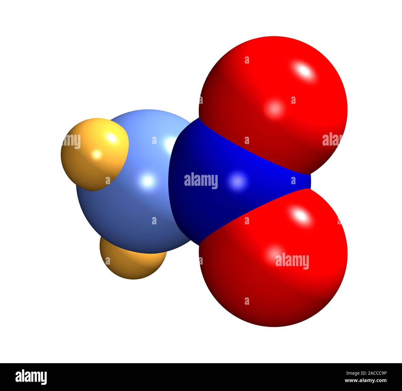 Nitromethane. Computer model of a molecule of nitromethane. This
