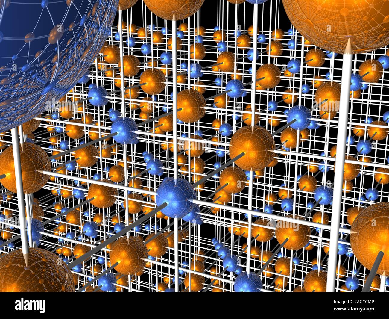 Sodium chloride lattice, computer artwork. Sodium chloride (common salt ...