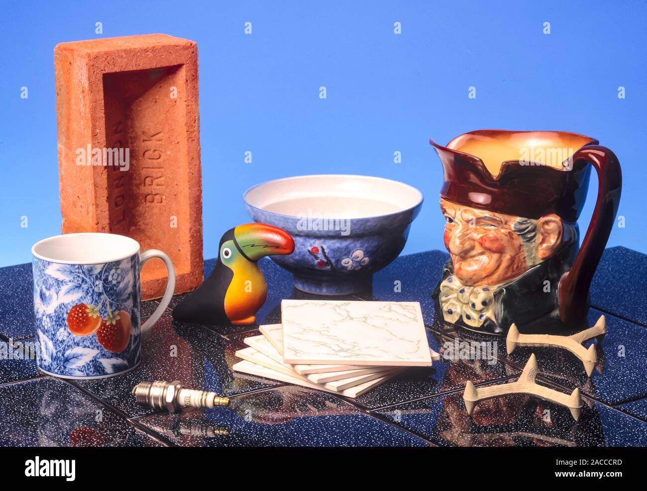 Assortment of familiar ceramic objects. Ceramic objects. Assortment of