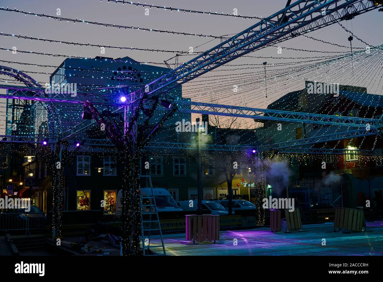 Christmas decorations in the dusk of morning in Reykjavík Iceland Stock