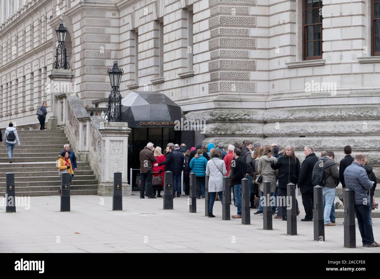 Visitors Queue To Enter The Churchill War Rooms Entrance