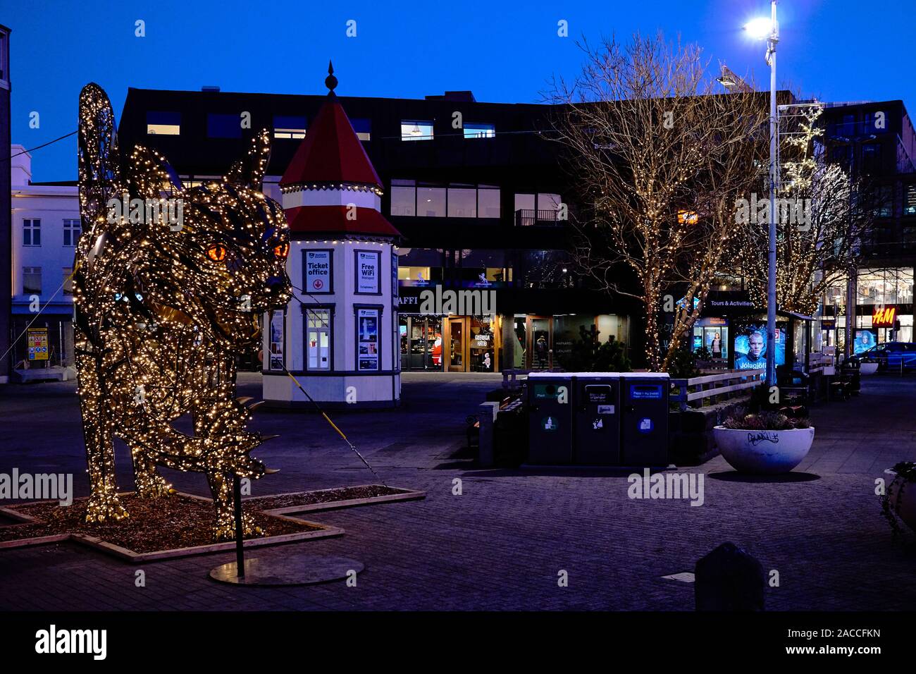 Christmas decorations in the dusk of morning in Reykjavík Iceland Stock