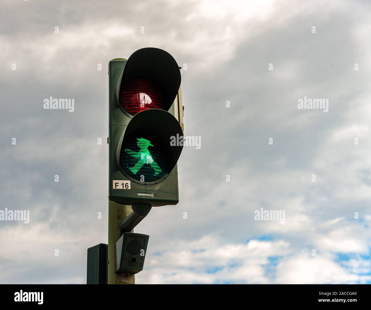 Berlin, Germany -  4 august 2019t typical Berlin traffic light with green and red man Stock Photo