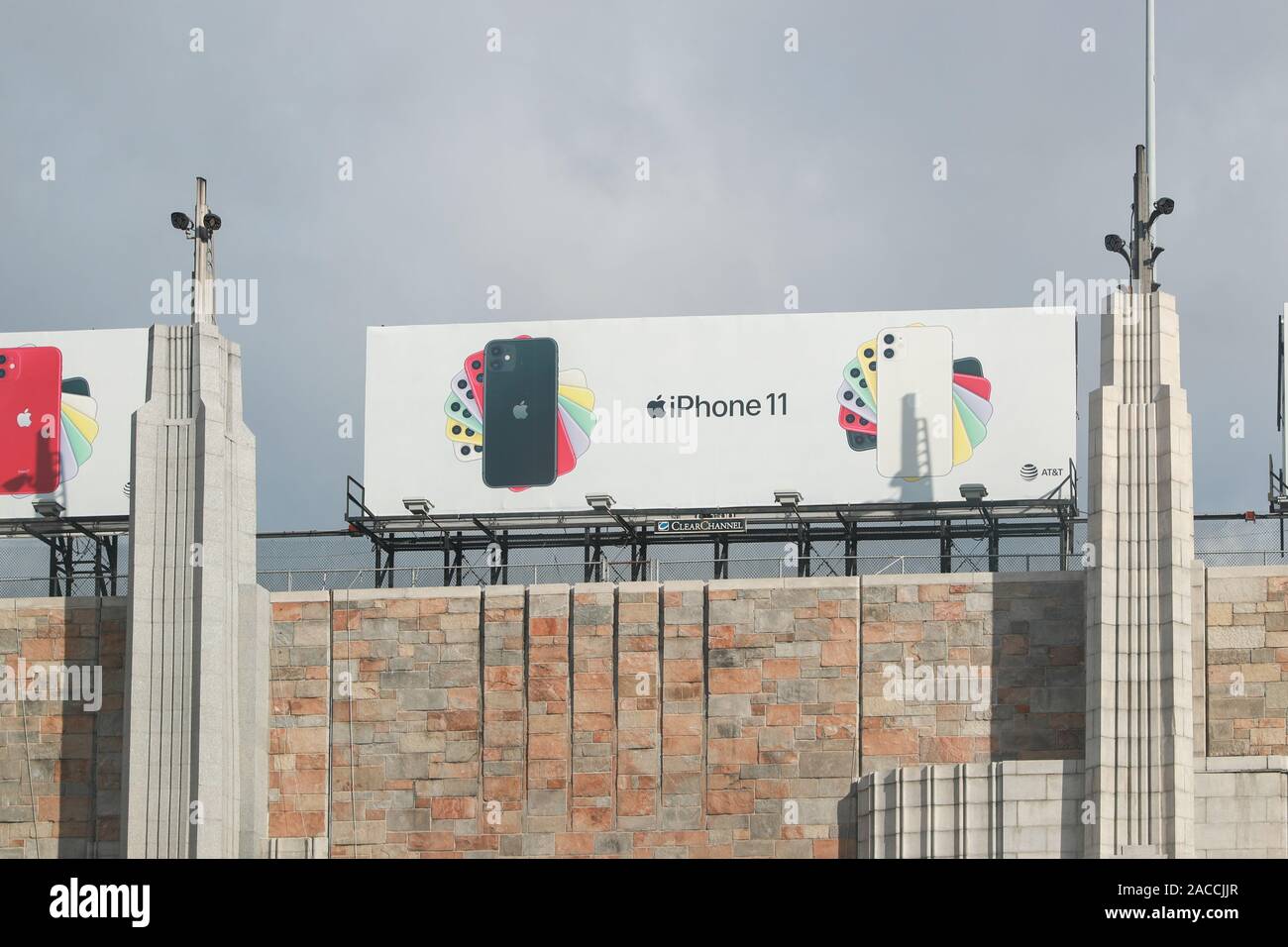 New York November 28 2019:A billboard advertising the iPhone 11 pro which on the Lincoln Tunnel - Image Stock Photo