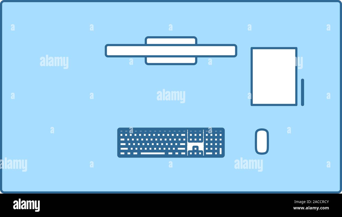Office table top view icon. Thin Line With Blue Fill Design. Vector