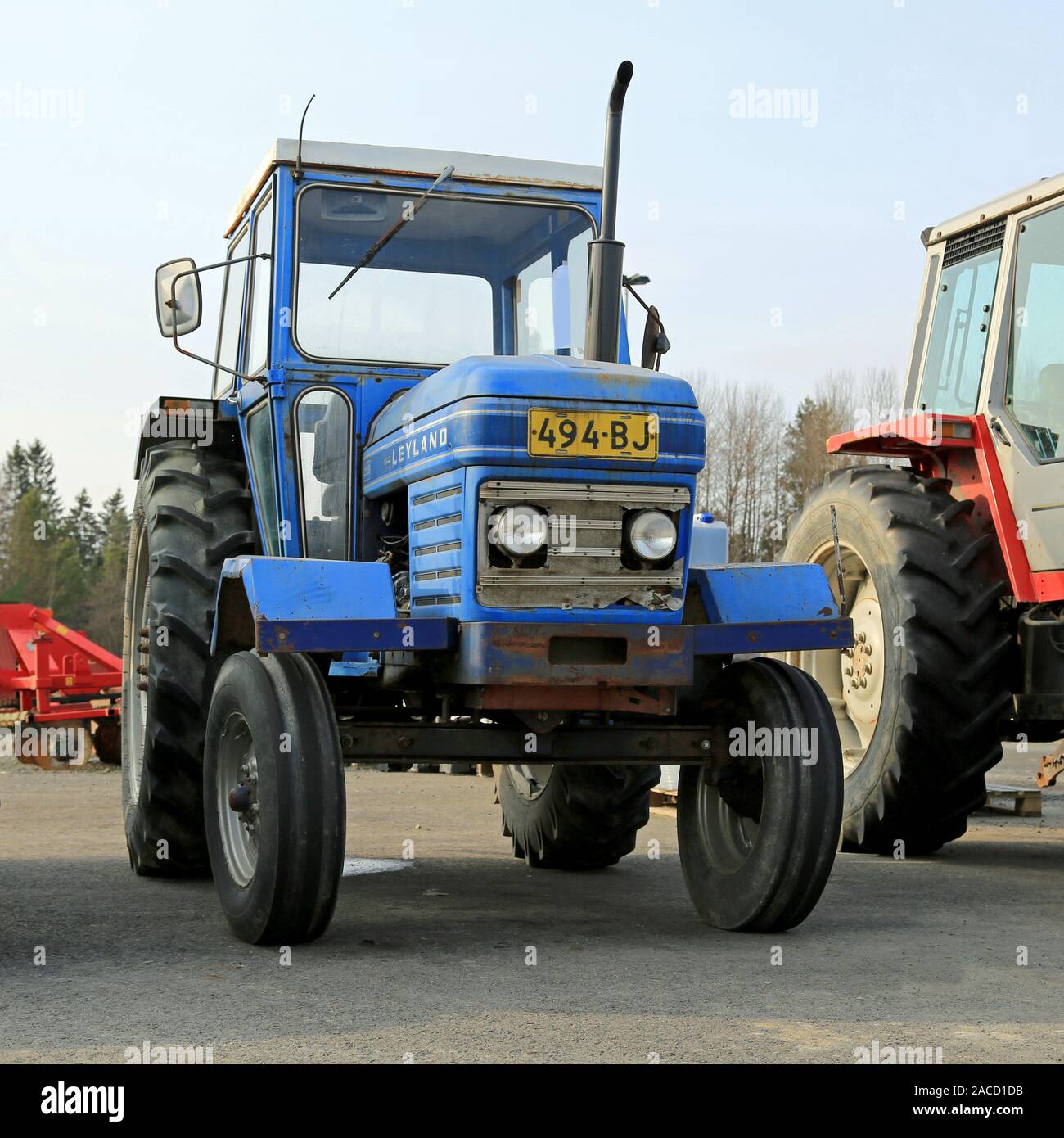 FORSSA, FINLAND - MARCH 1, 2014: Classic Leyland 255 agricultural tractor year 1976 on a yard. The Leyland 255 tractor was built in England by Leyland Stock Photo