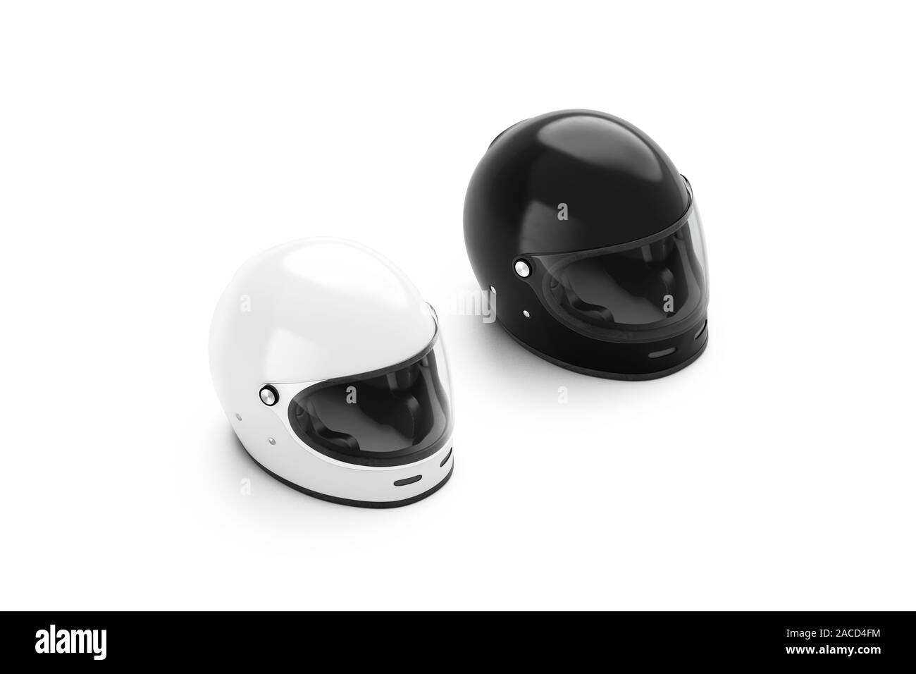 Blank black and white motorcycle helmet mockup set isolated Stock Photo