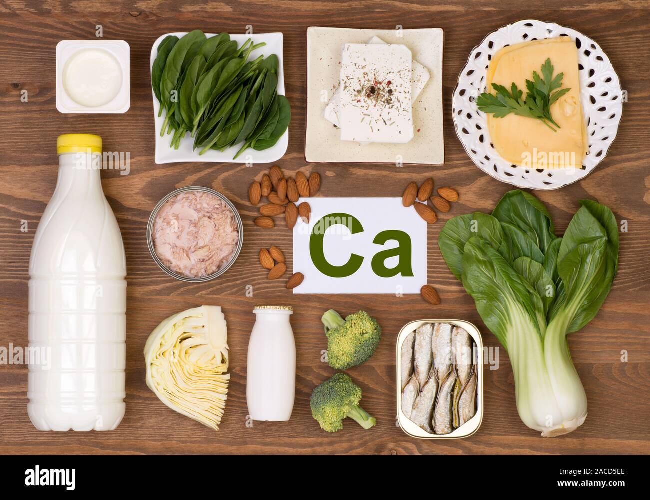 Food sources of calcium Stock Photo