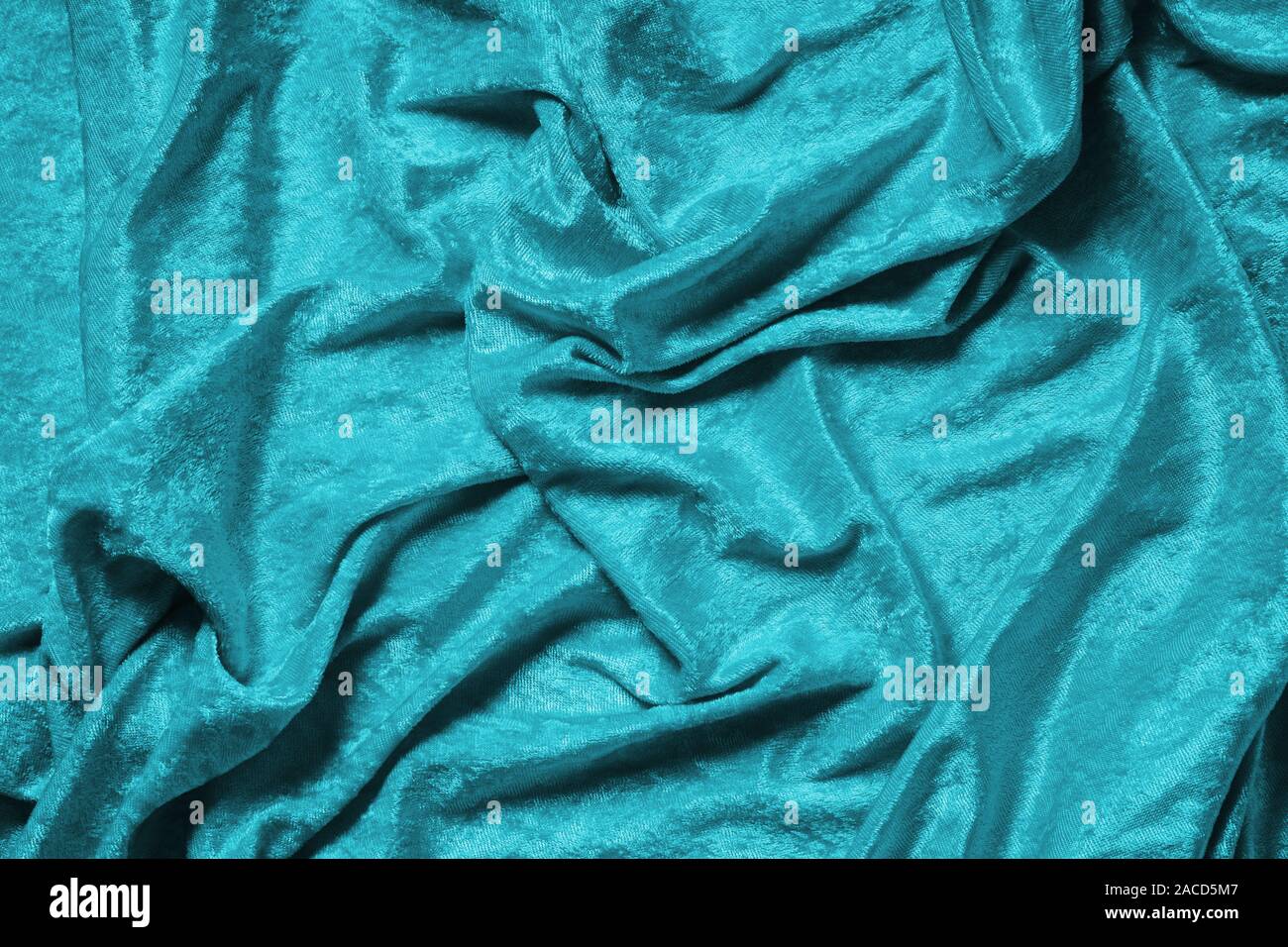 cyan blue or turquoise panne velvet drape background texture Stock Photo