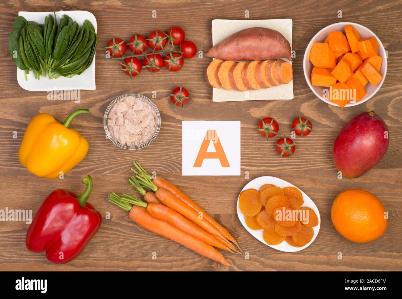 Food sources of beta carotene and vitamin A Stock Photo