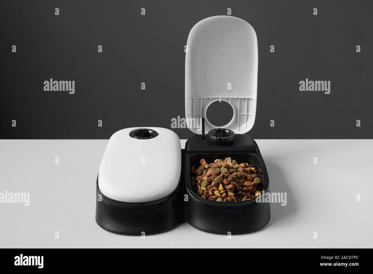 automatic cat food dispenser or pet feeder Stock Photo