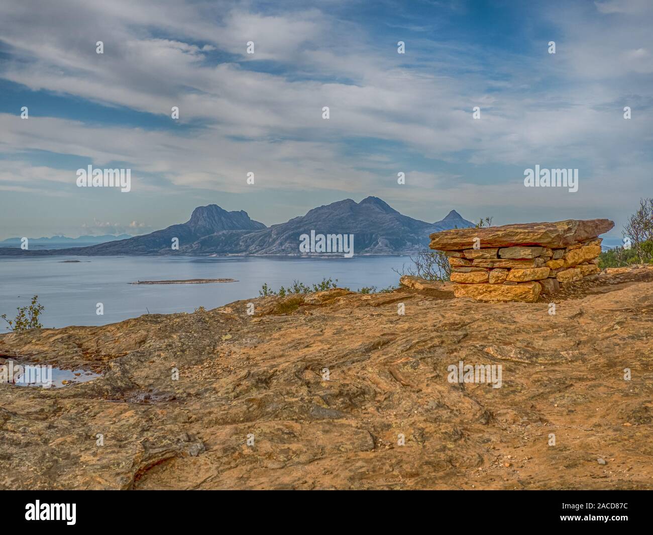 View from  the trail to the Keiservarden. Keiservarden is a mountain plateau on top of Veten hill near Bodø, Nordland in northern Norway. Vaagovand La Stock Photo