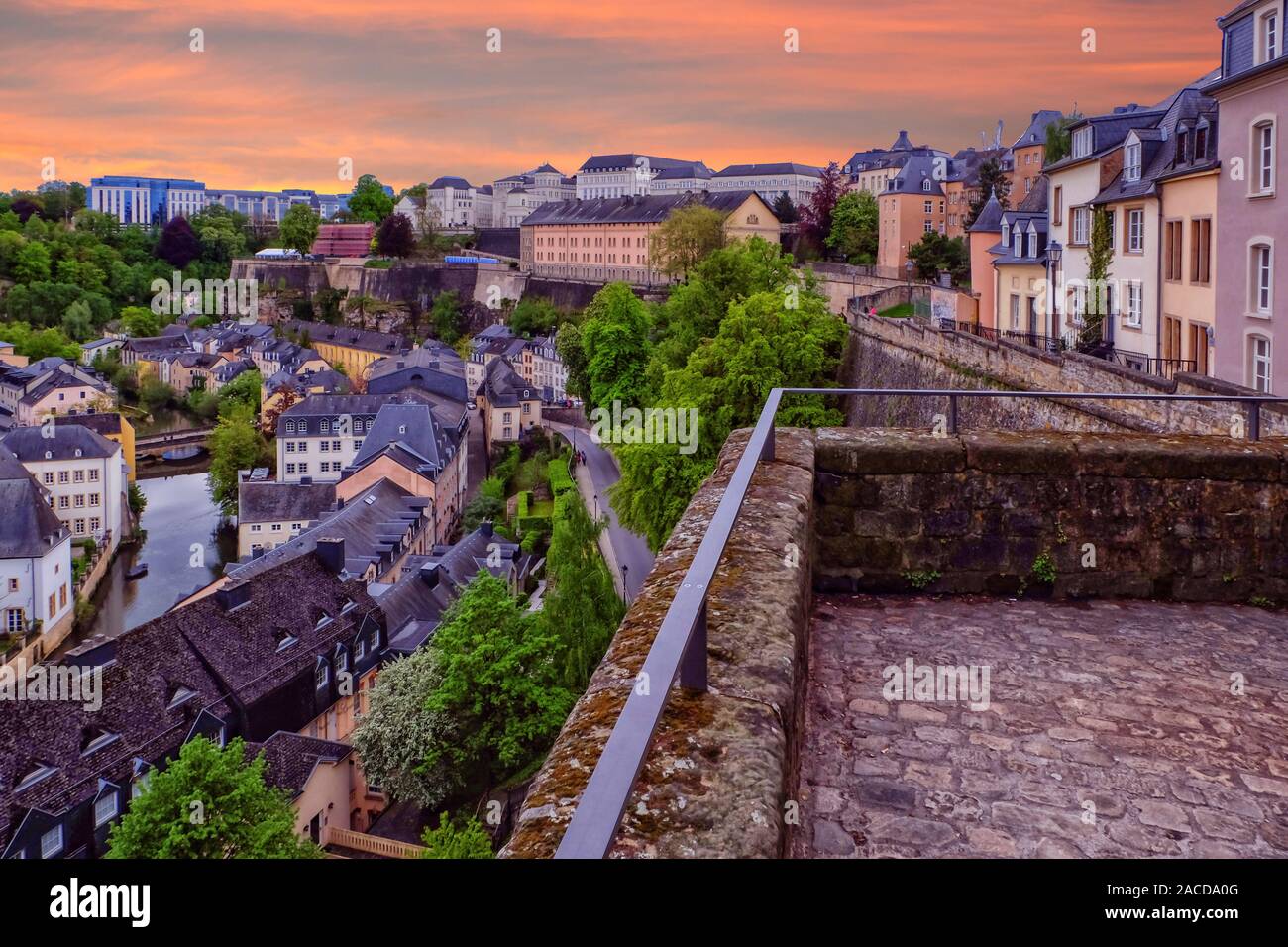 Old Town and Corniche in Luxembourg City Stock Photo