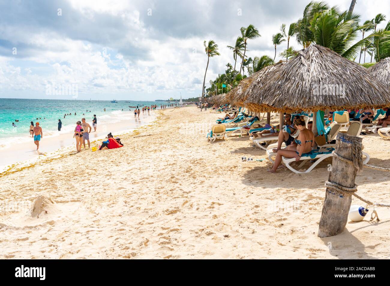 Punta Cana, Dominican Republic - October 24, 2019: Tourist Enjoying  a Beach in Punta Cana, Dominican Republic. Stock Photo
