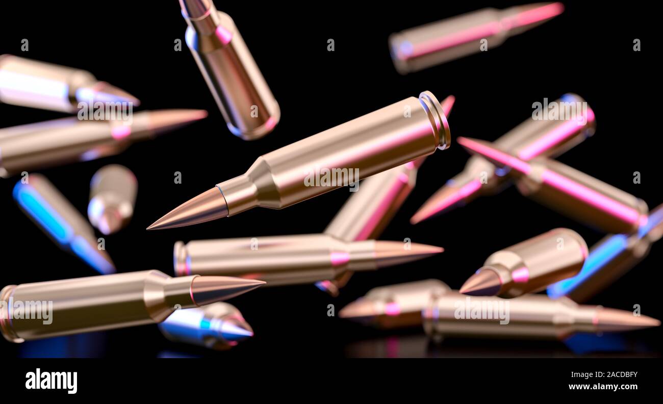 3d image of bullets of a 7.62 caliber assault rifle. Stock Photo