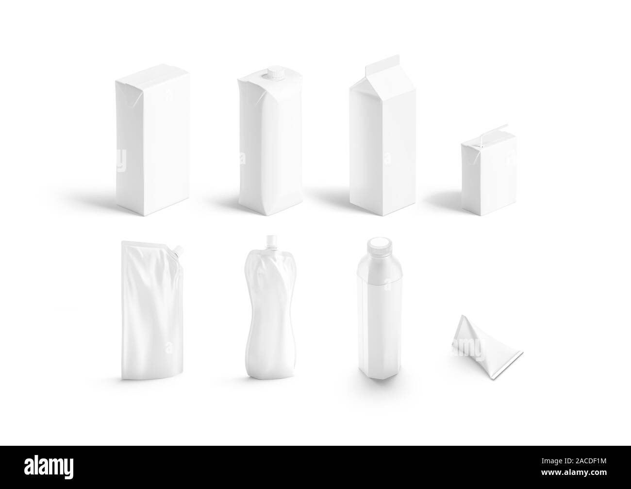 Blank white drink pack mock up set, side view Stock Photo
