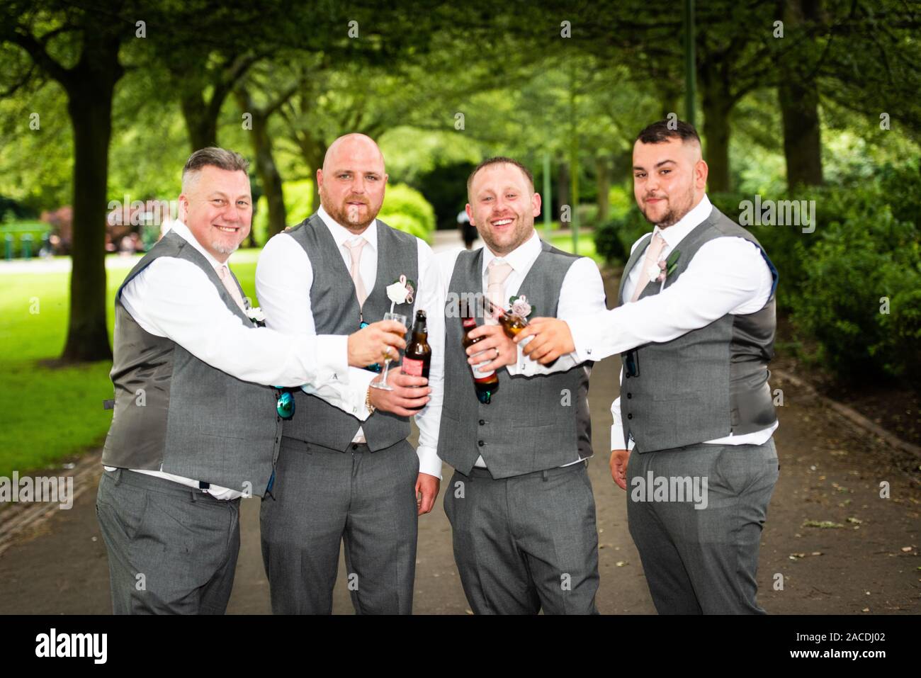 Groom & Best Men have wedding pictures at Floral Hall, Tunstall Park, Stoke on Trent, Wedding photography, celebration, traditional English wedding Stock Photo