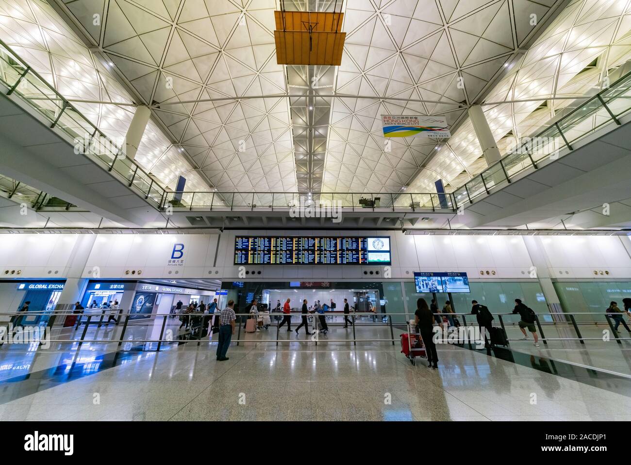 Hong Kong, OCT 17: Interior view of the famous Hong Kong International Airport on OCT 17, 2019 at Hong Kong, China Stock Photo