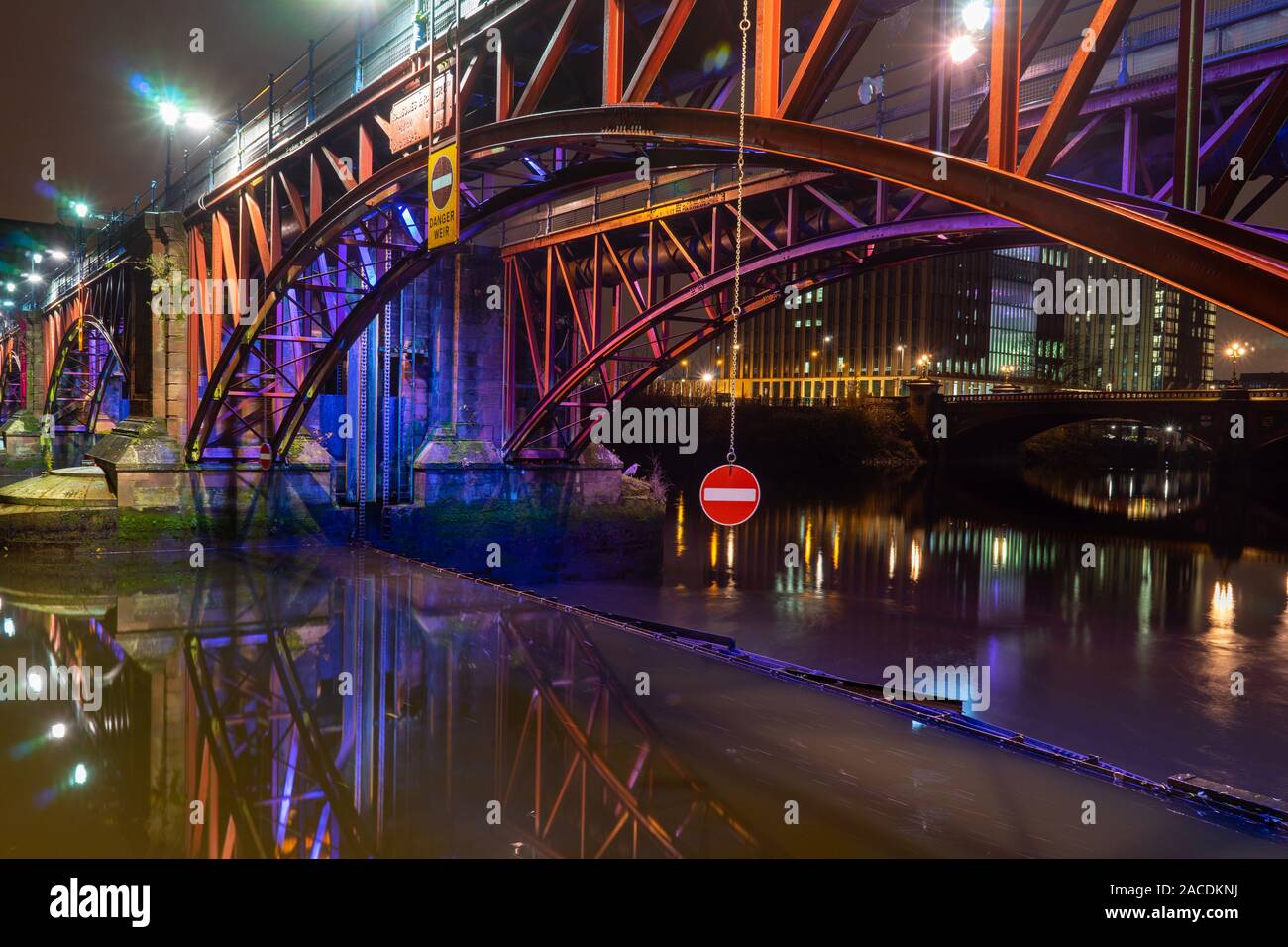 Light up bridge at night, Glasgow, Scotland. Stock Photo