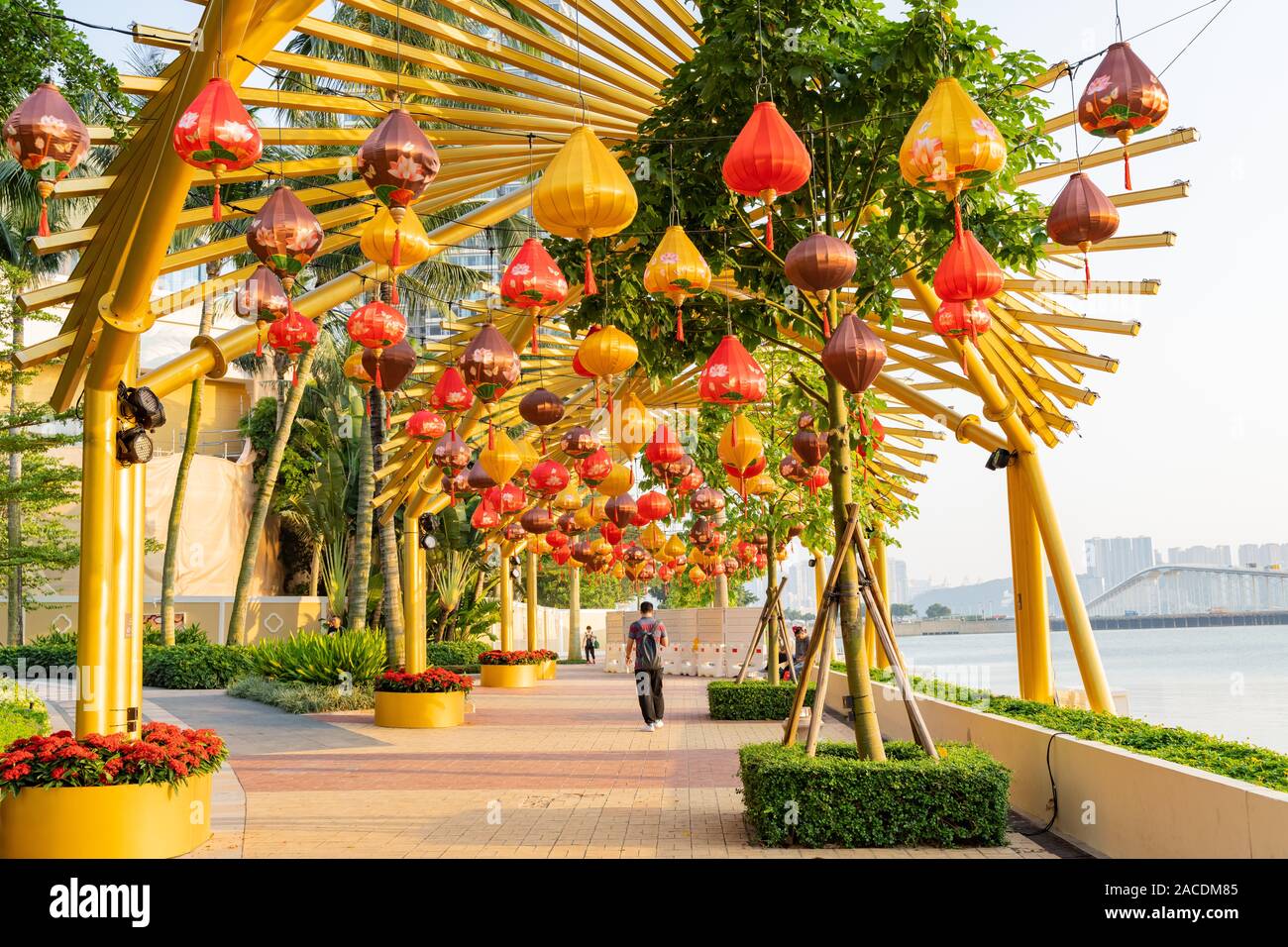 Macau, OCT 19: Colorful lantern hanging on OCT 19, 2019 at Macau, China Stock Photo