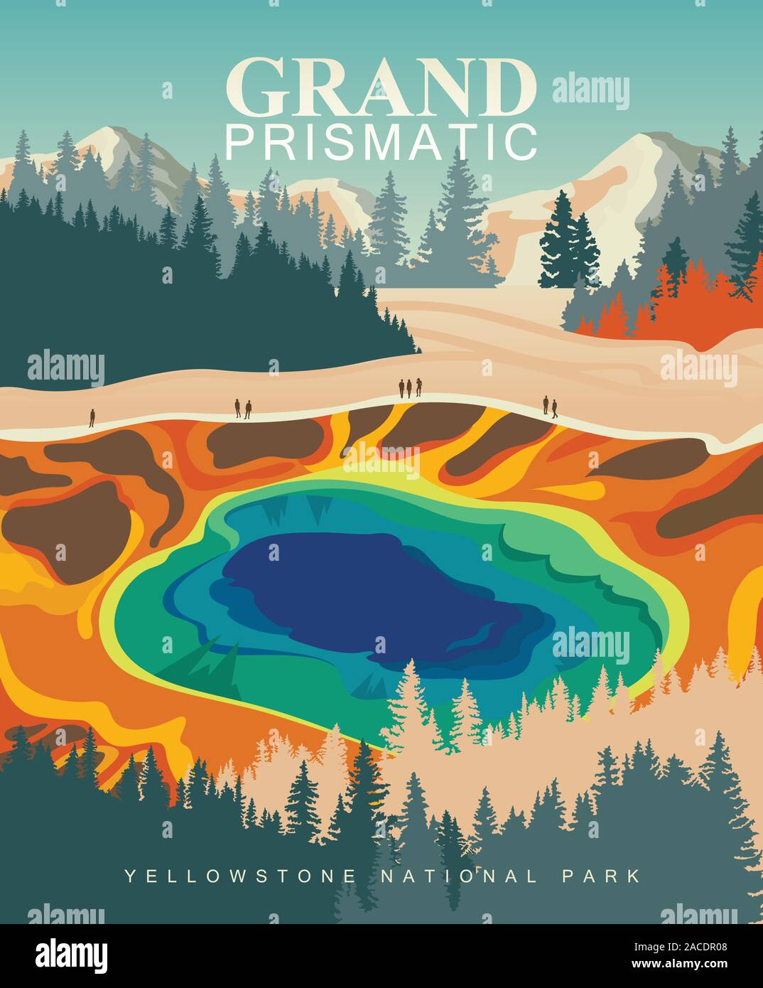 Grand Prismatic Spring On Vector Colorful Poster Yellowstone National Park Stock Vector Image Art Alamy