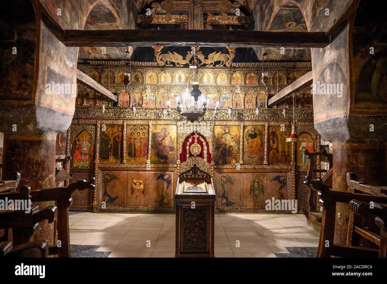 The iconostasis screen and Interior of the church of St.Naum of Ohrid ...