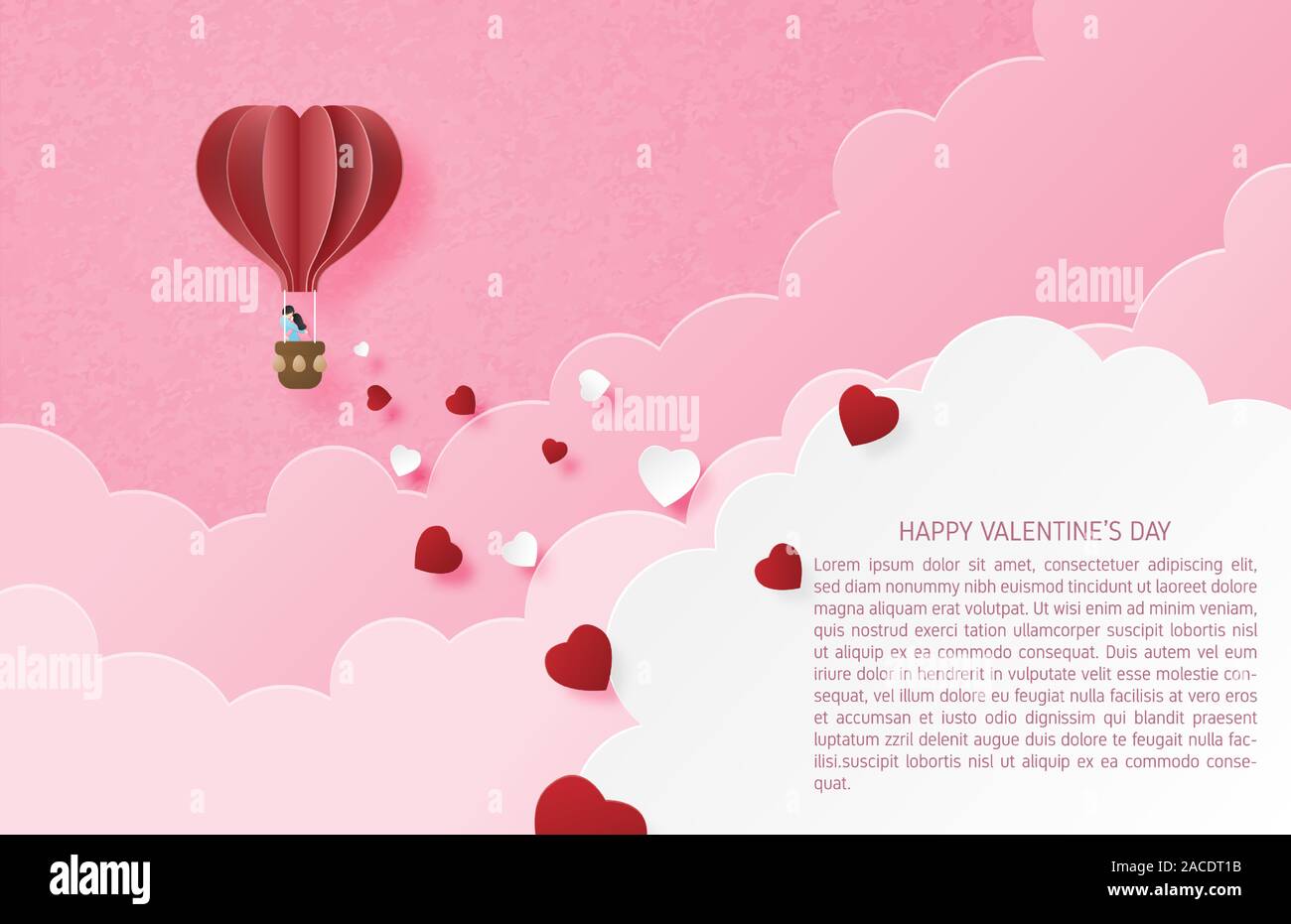 Illustration of love valentine's day banner with couple in hot air ...