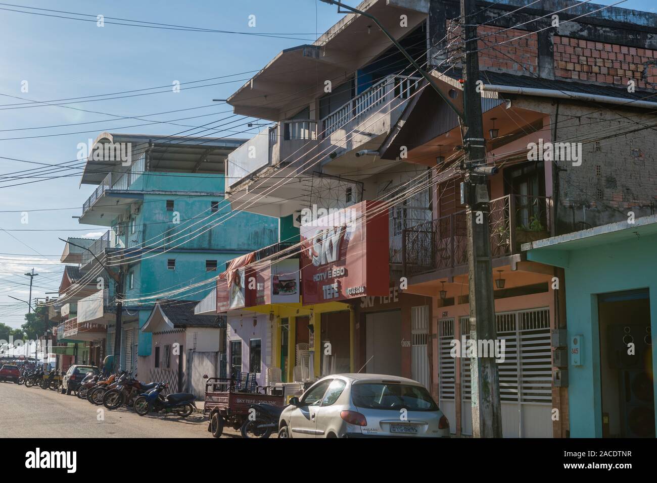 Vivid town of Tefé on Lake Tefé, Amazona River, Amazon State, Northern Brasilia, Latin America Stock Photo