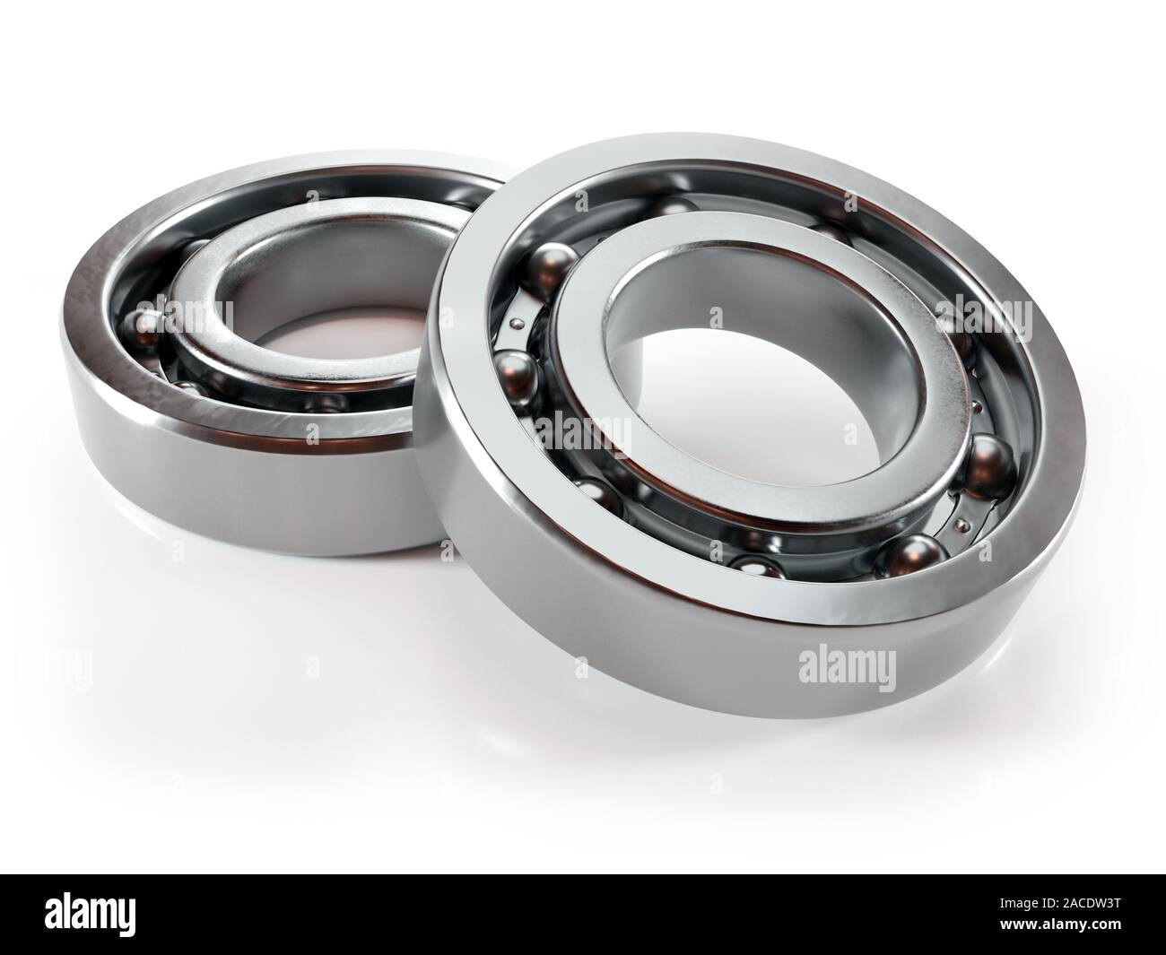 Two new steel ball bearings on white background Stock Photo