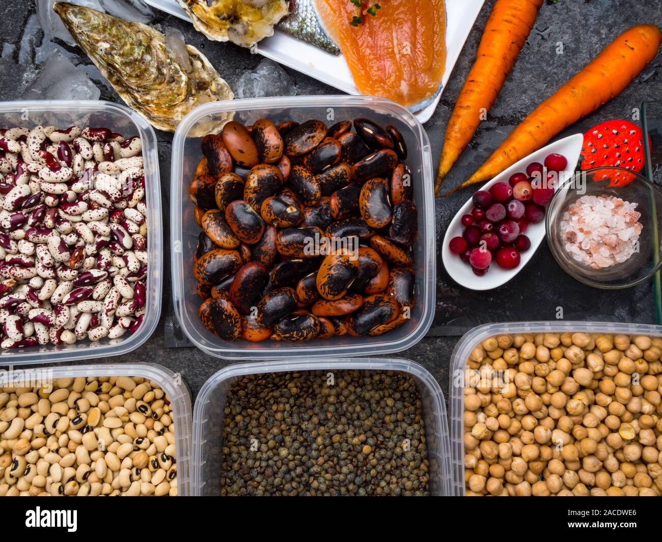 Assortment of healthy food containing iodine. Natural products rich in