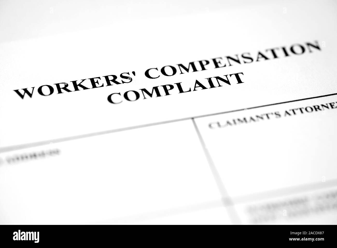 Worker's Compensation Complaint Form Injury Payment Stock Photo