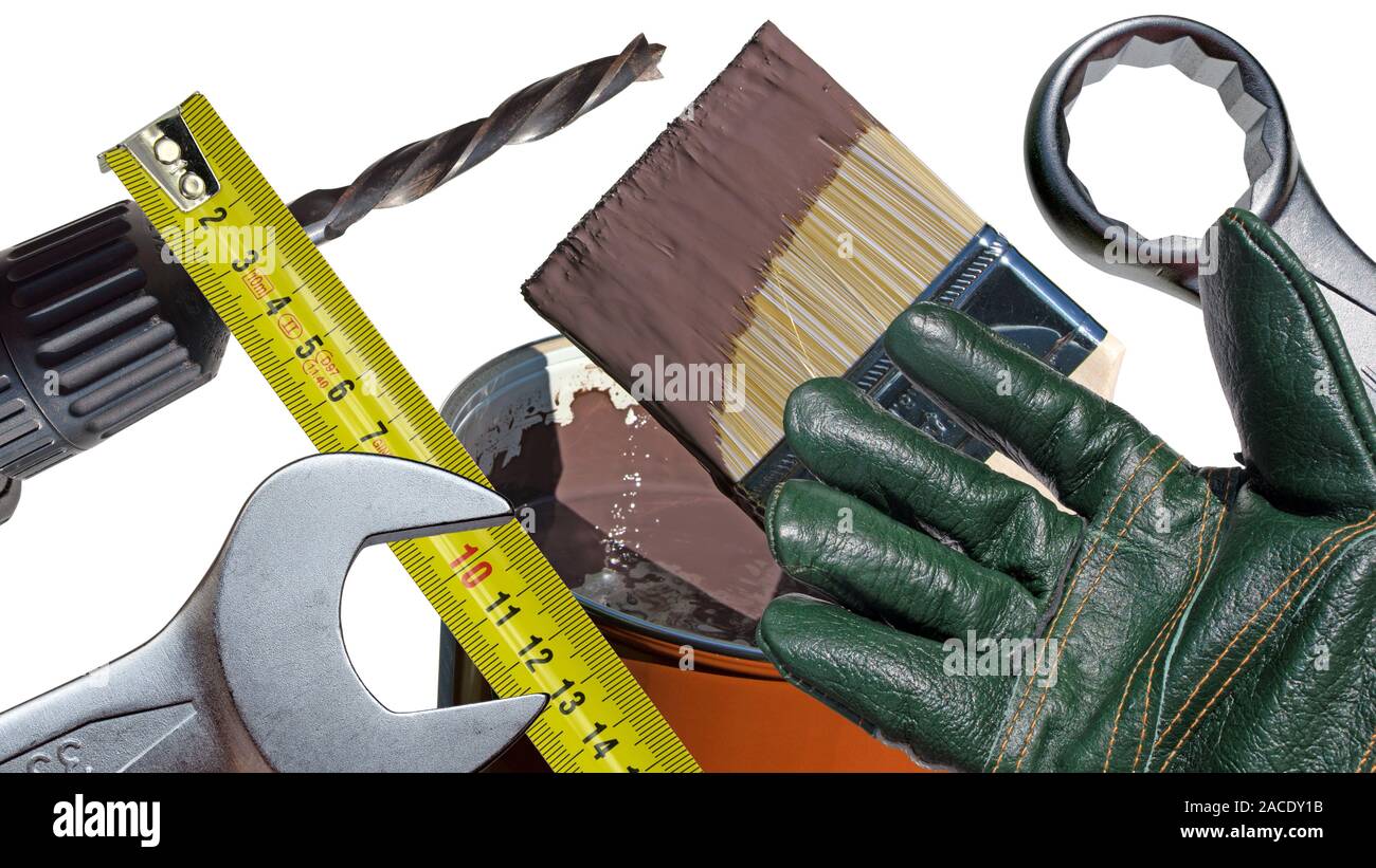 Various tools in a collage Stock Photo
