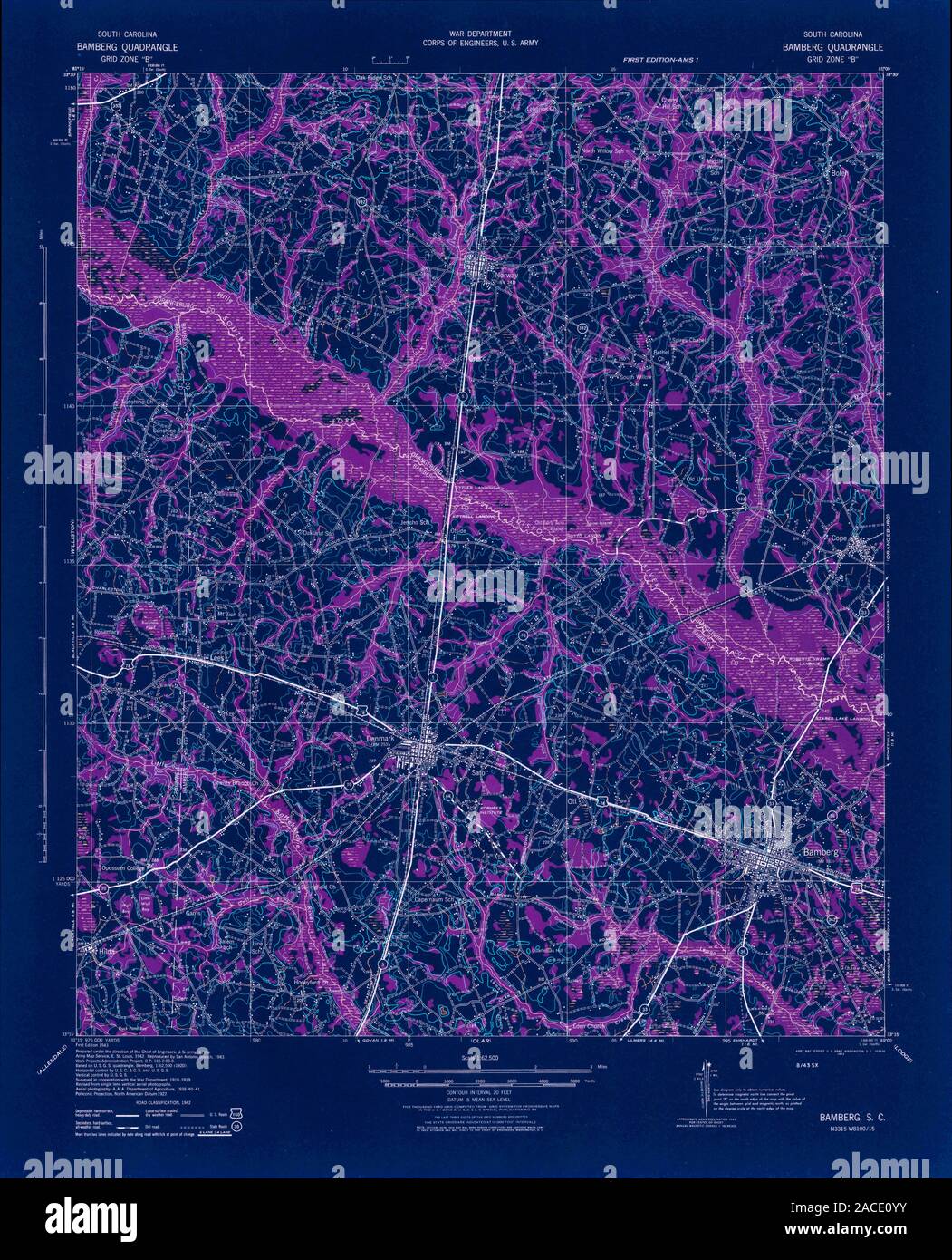 USGS TOPO Map South Carolina SC Bamberg 261788 1943 62500 Inverted