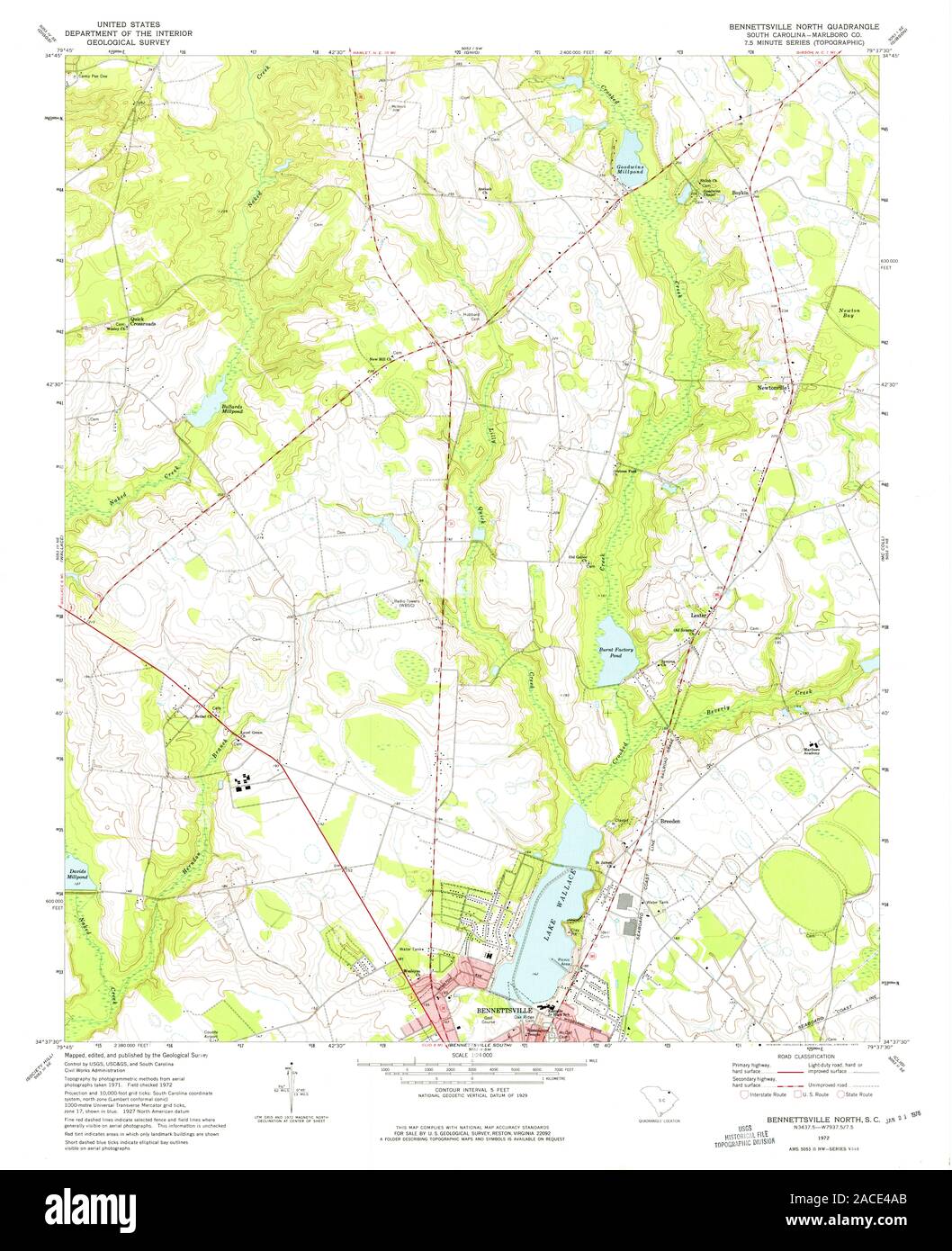 Usgs Topo Map South Carolina Sc Bennettsville North 260748 1972 24000 Restoration 2ACE4AB 