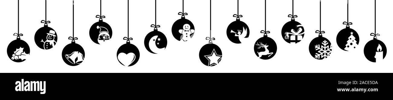 collection of hanging baubles colored black with different abstract icons for christmas and winter time concepts Stock Vector