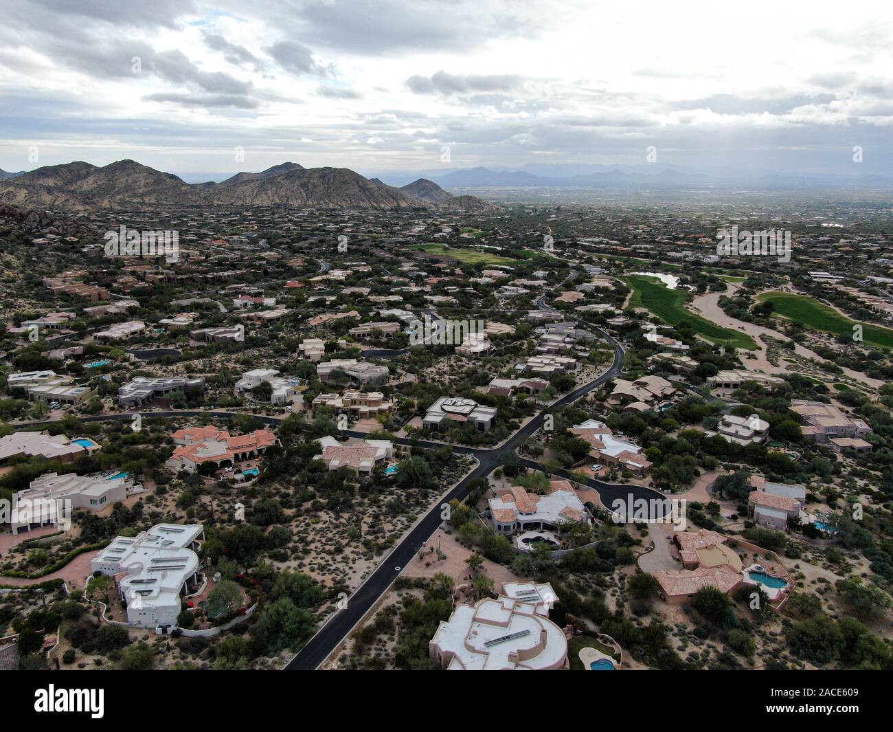 Photo inspiration: Upscale Luxury Housing Reference: Aerial View Of Upscale Luxury Homes With Dry Landscape Mountain