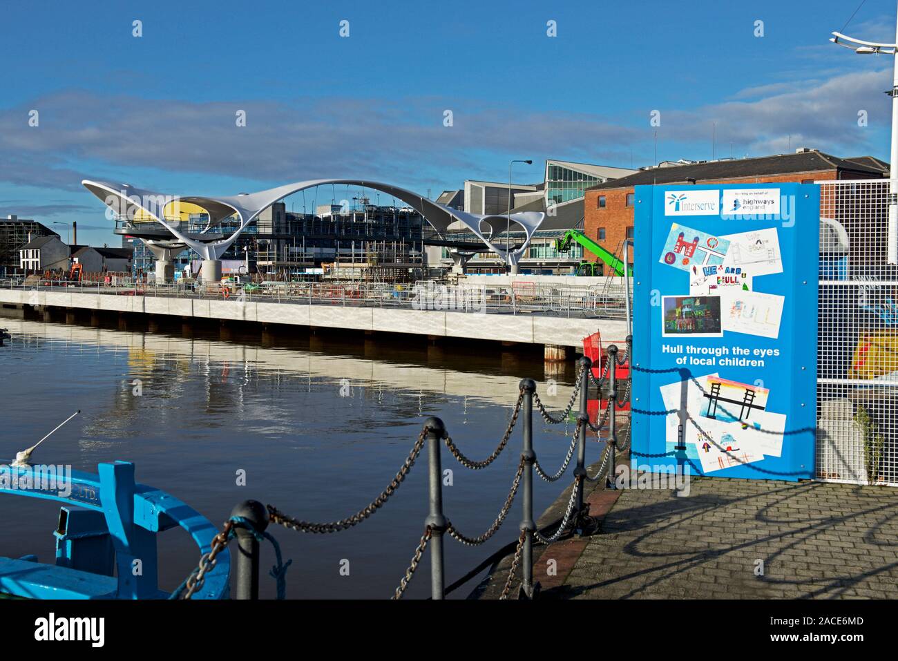 The new footbridge erected over the A63 road, to link the marina and