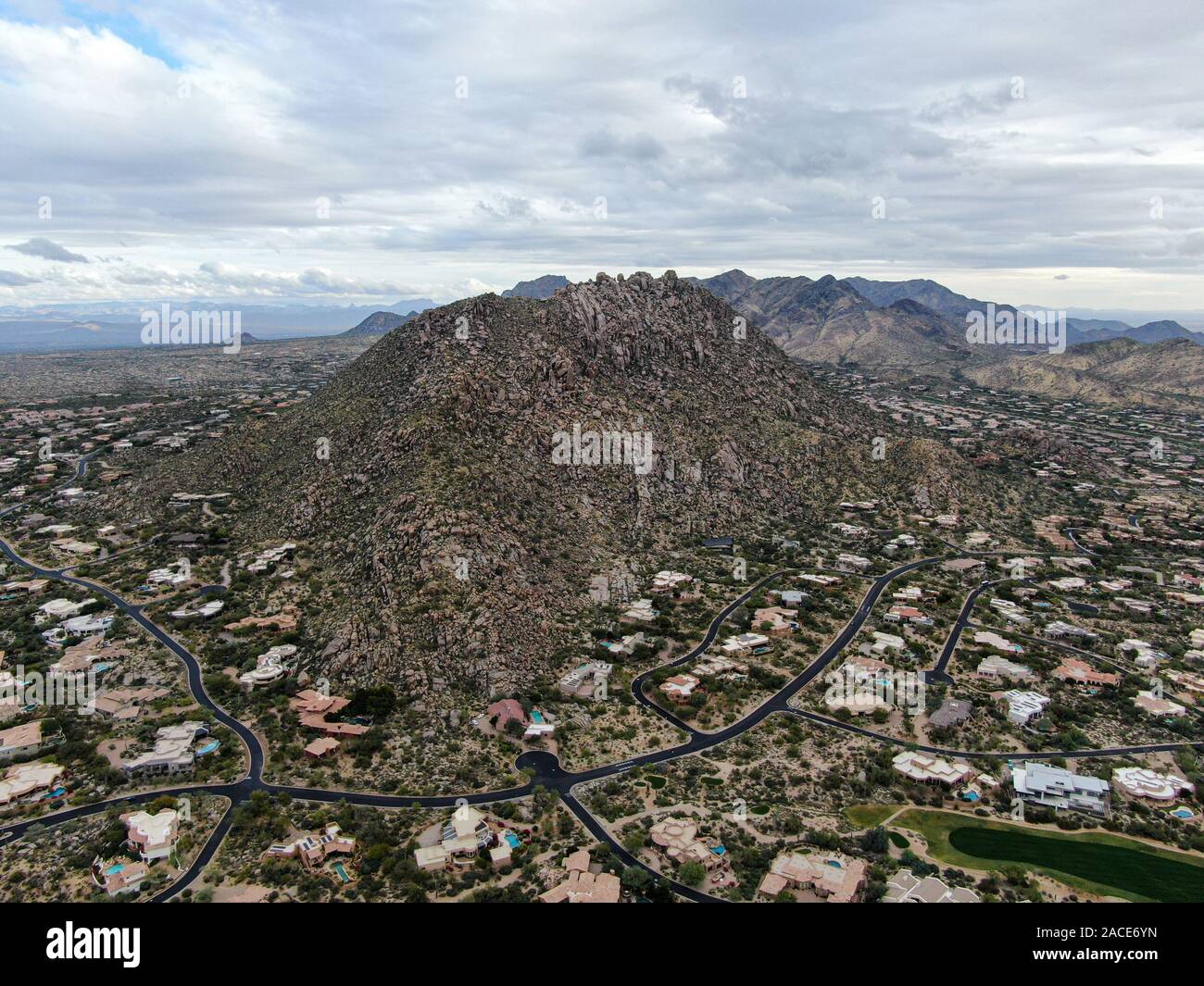 Photo inspiration: Visual Reference: Aerial View Of Upscale Luxury Homes With Dry Landscape Mountain