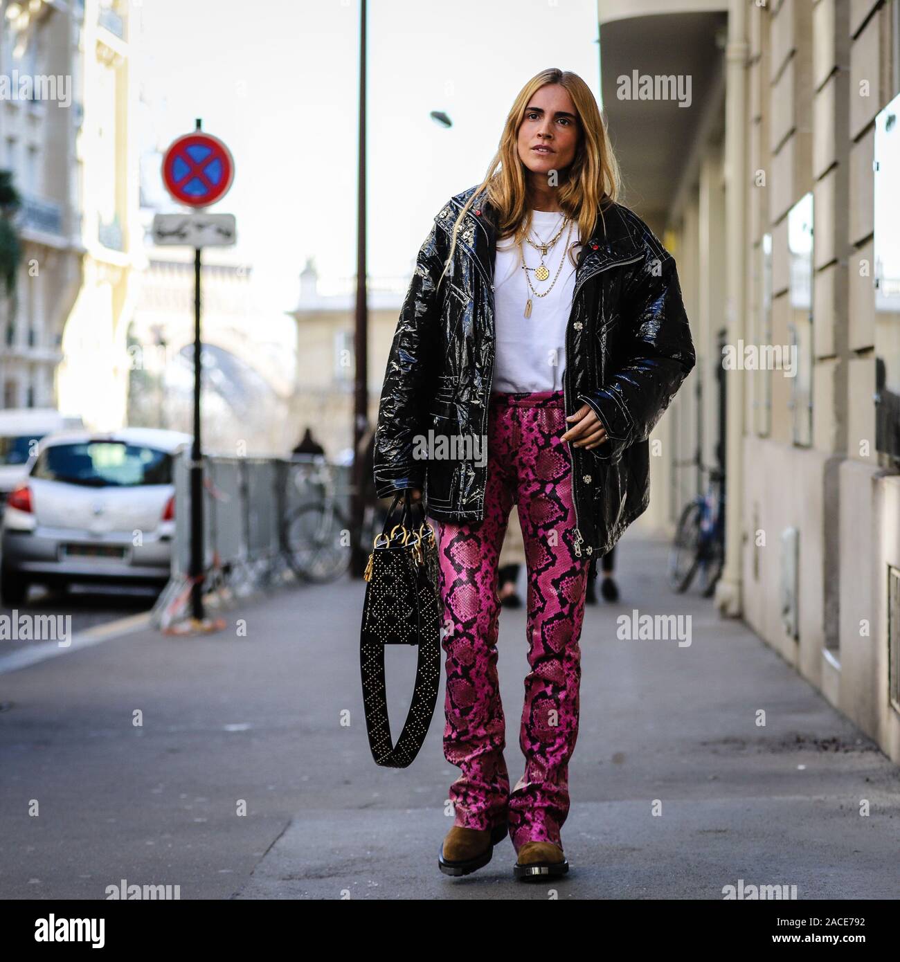 PARIS, France- February 26 2019: Blanca Miro' Scrimieri on the street during the Paris Fashion Week. Stock Photo