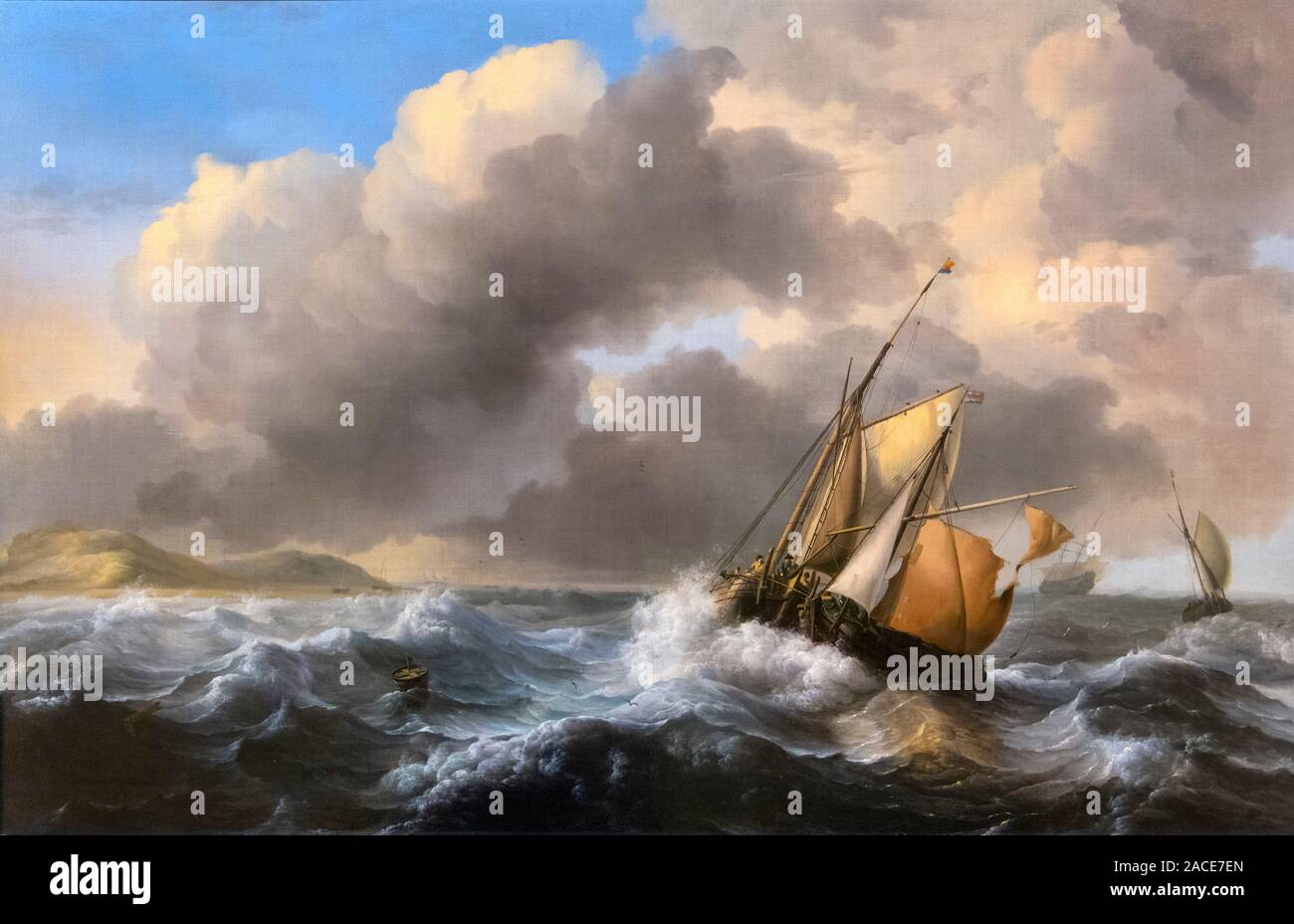 Ludolf Backhuysen ( Ludolf Bakhuizen : 1631-1708) 'Fishing Vessels Offshore in a Heavy Sea', oil on canvas, 1684 Stock Photo