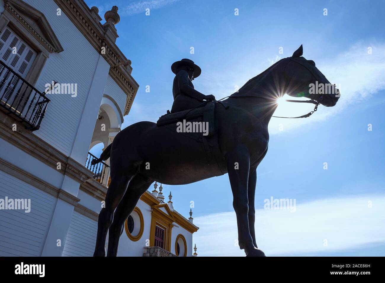 Equestrian statue of Augusta Senora Condesa de Barcelona in front of Plaza de Toros, Sevile, Spain Stock Photo