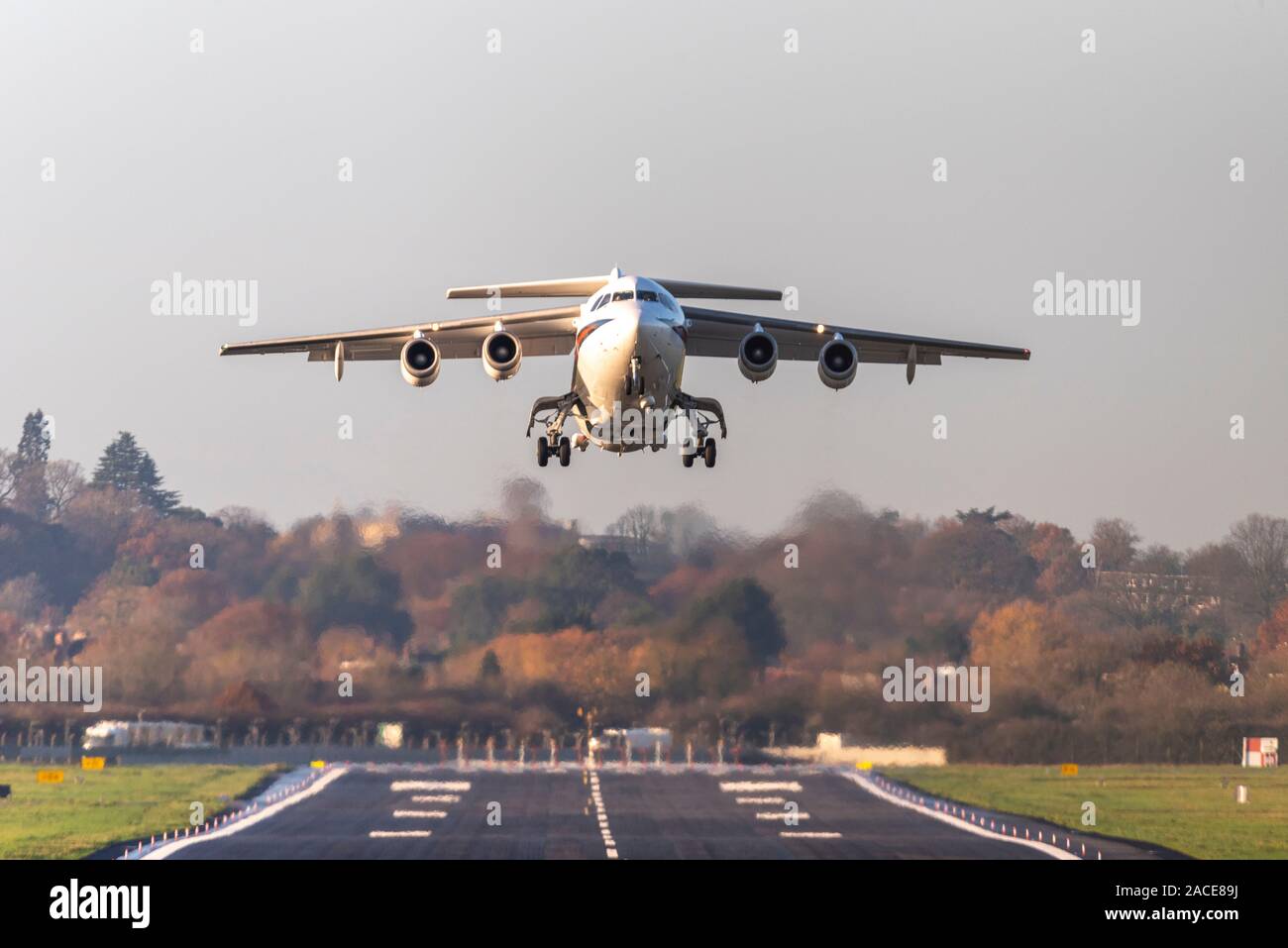 RAF Northolt is a Royal Air Force station in South Ruislip, Hillingdon, London, UK. 32 Squadron BAe 146 CC1 VIP transport jet plane ZE700 taking off Stock Photo
