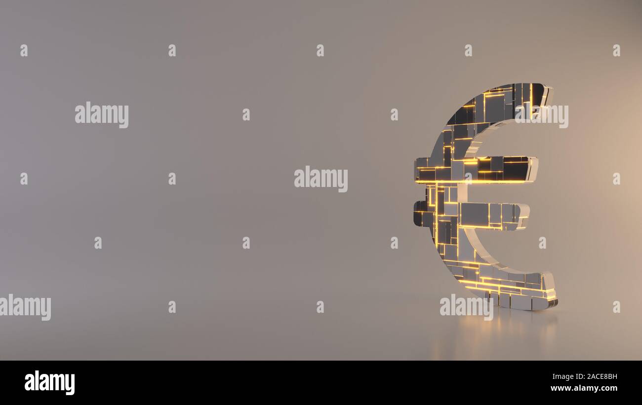3d rendering metal techno rectangular geometric greeble symbol of euro ...