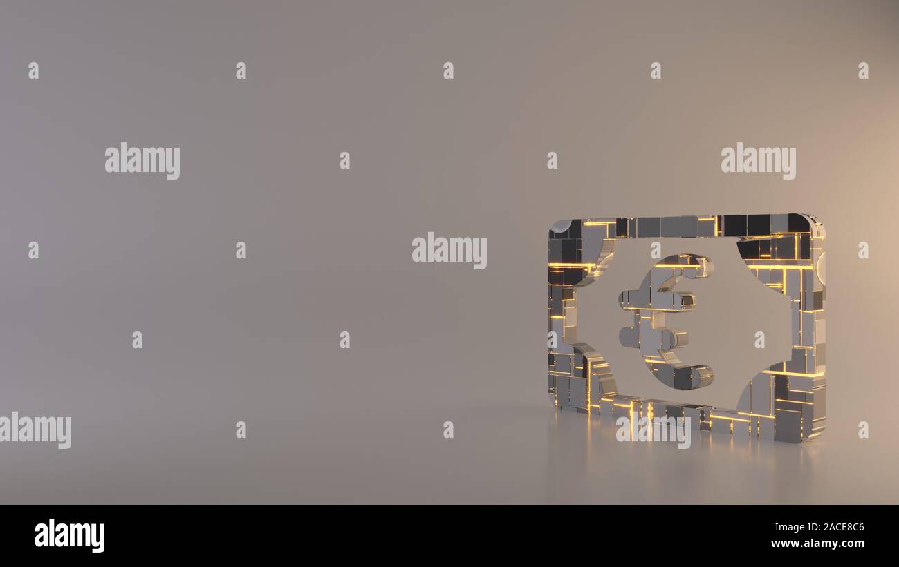 3d rendering metal techno rectangular geometric greeble symbol of euro ...