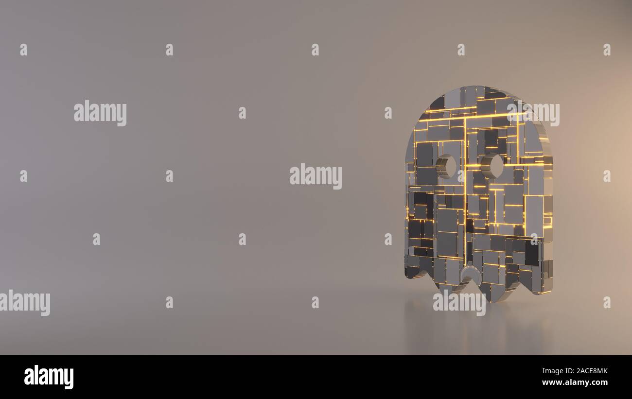 3d rendering metal techno rectangular geometric greeble symbol of ghost ...