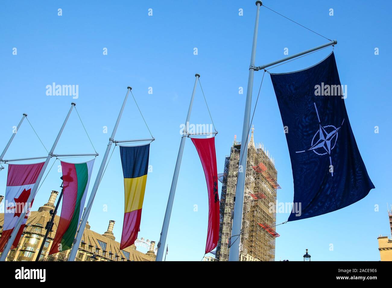 Flags Of Nato Member Countries Hang At The Parliament Square Ahead