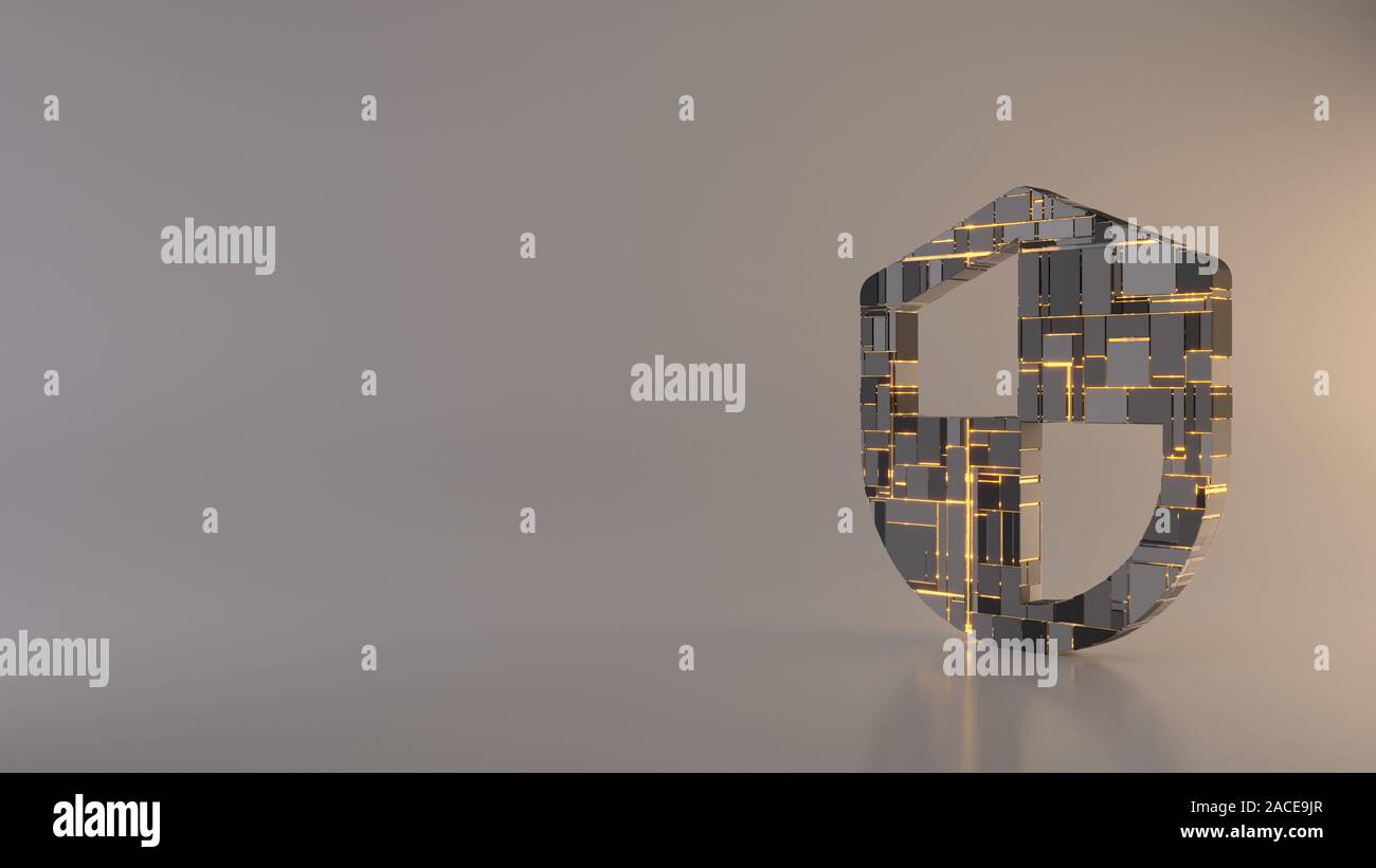 3d rendering metal techno rectangular geometric greeble symbol of four ...