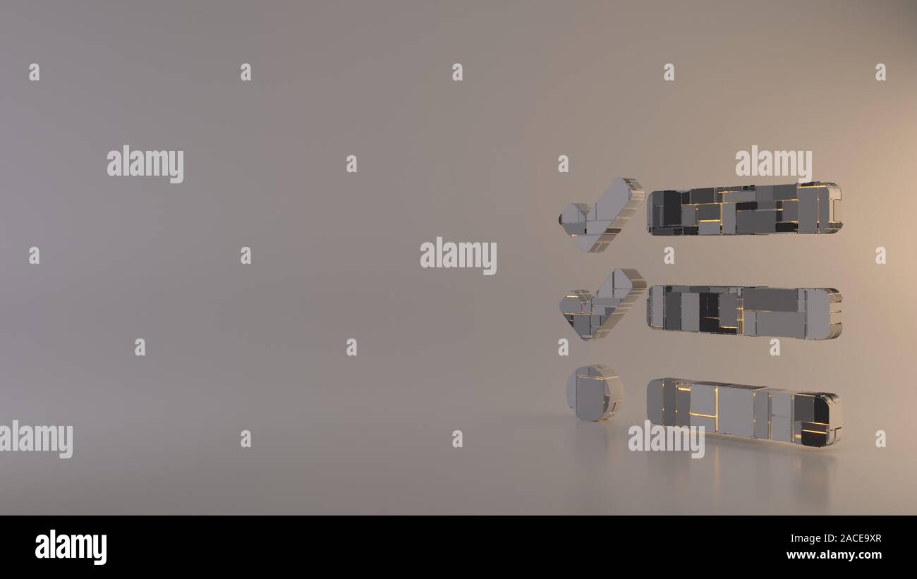 3d rendering metal techno rectangular geometric greeble symbol of three ...