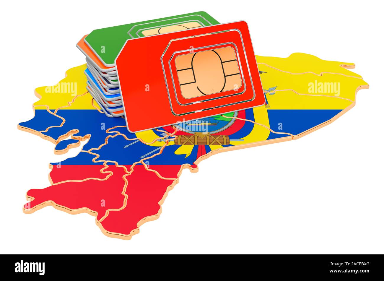 Sim cards on the Ecuadorian map. Mobile communications, roaming in